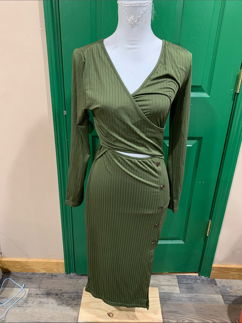 Olive Green Ribbed dress